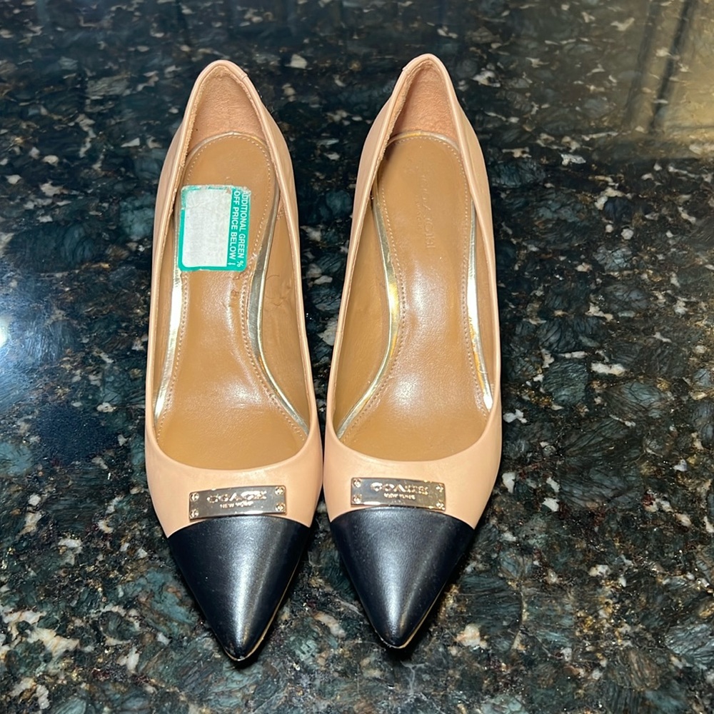 Coach tan heels with black toes size 7
